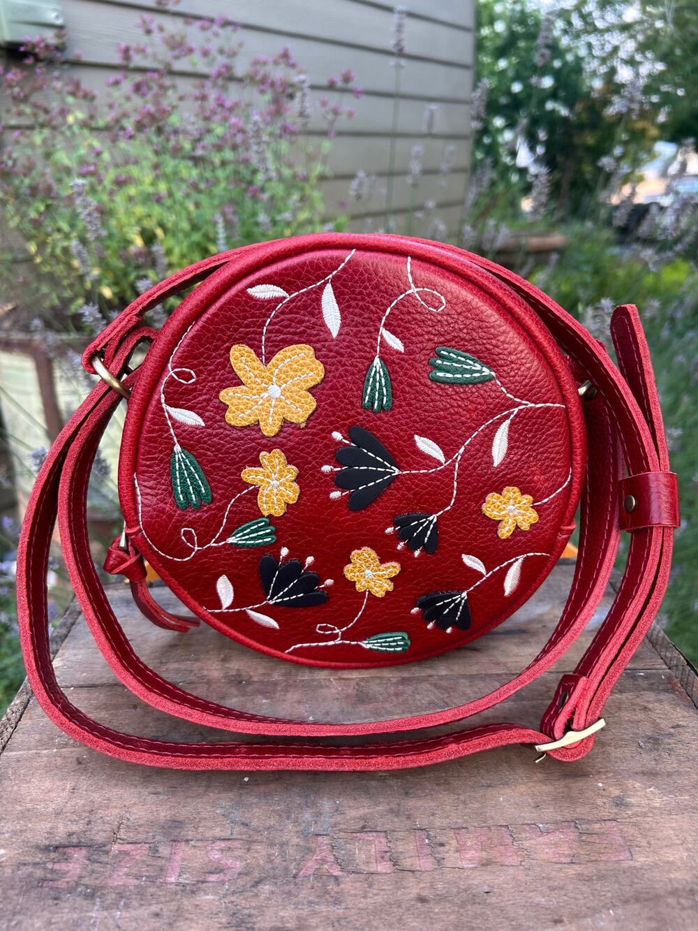 Portland Leather Limited Edition Wildflower Circle Crossbody Bag CHILI RED